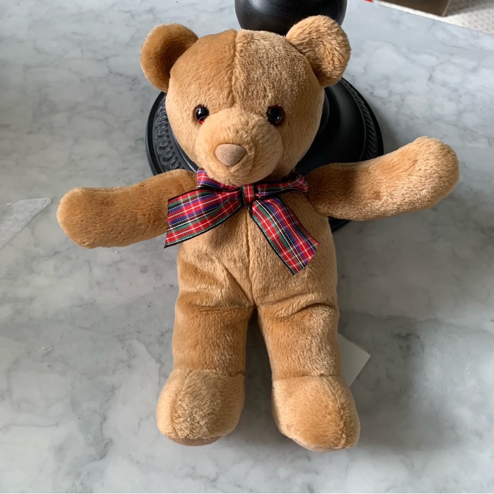 Gund Bo Bear 1986 Light Brown Bear With Plaid Bow 10 Inch Plush